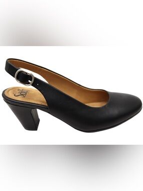 Sofft Black Leather Slingback Heel with Buckle